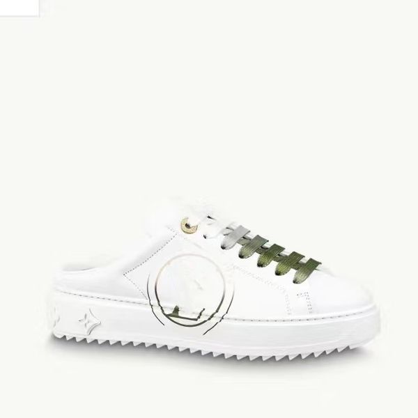 

luxury designer shoes time out calfskin leather casual sneaker open back fuchsia pink khaki green gold embossed sole deep blue printed women, Black