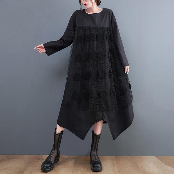 

arrival patchwork mesh dress long sleeve japanese style chic girls fashion autumn women casual midi spring, Black;gray
