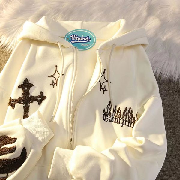 

hip hop sweatshirt letter embroidery graphics men oversized hoodies joggers y2k zip up punk sport jacket women streetwear coat, Black