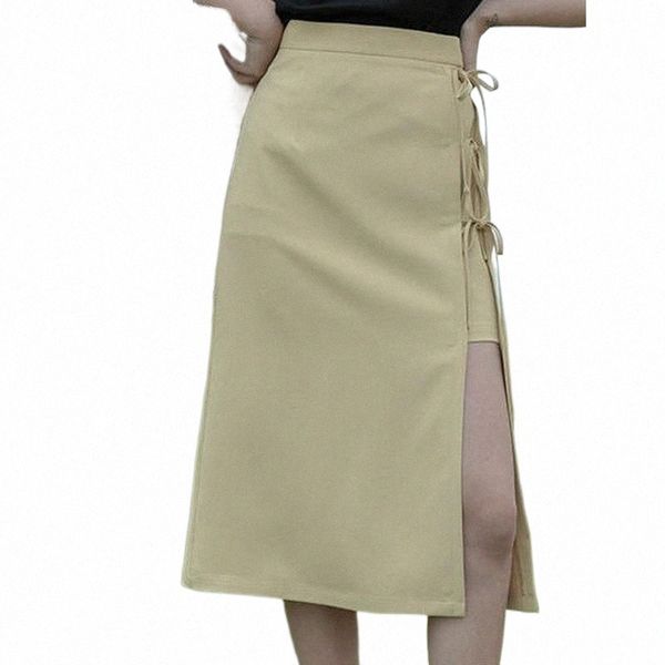 

skirts women lace-up korean all-match y2k asymmetrical streetwear solid stylish casual elegant vintage soft mujer faldas college n2ek#, Black