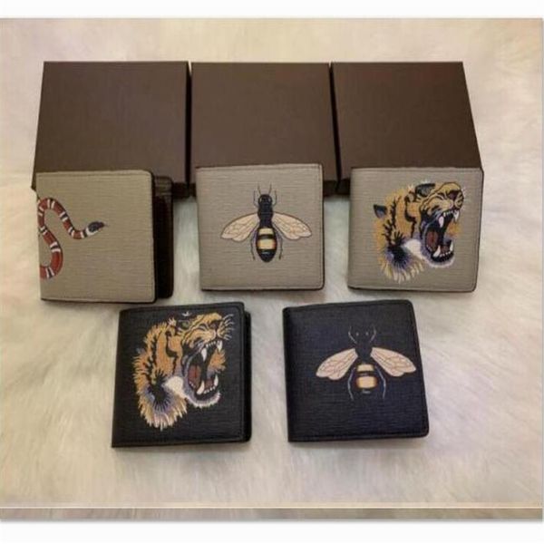 

men animal short wallet leather black snake tiger bee wallets women long style purse wallet card holders with gift bo268h, Red;black