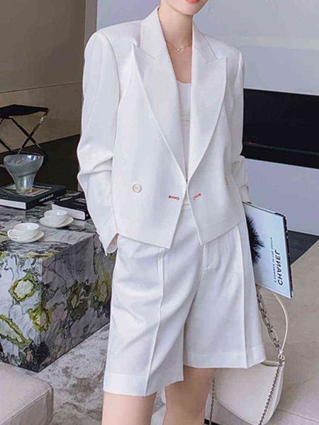 

summer casual blazer jackets women two pieces set fashion slim vintage business shorts suit femme elegant korean outfits clothing j220813, White;black