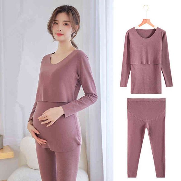 

fdfklak maternity clothing pajamas home suit maternity suit lock up service autumn winter new warm keeping nursing pajamas j220813, White