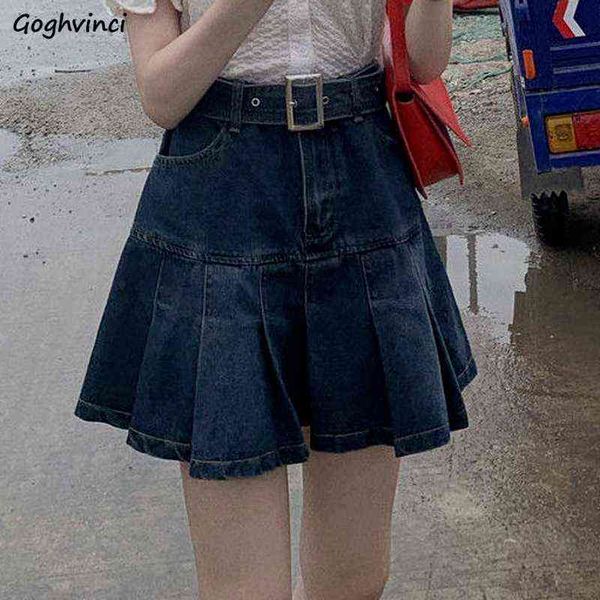 

pleated skirts women denim high waist dent fashion leisure all-match summer mini holiday solid simple korean version elegant t220819, Black