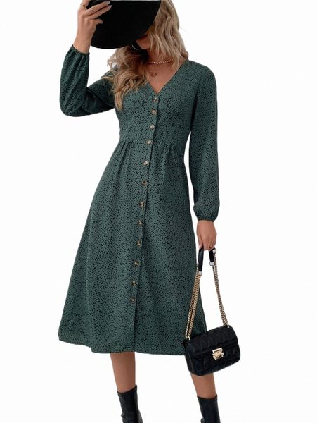 

dalmatian print lantern sleeve single breasted dress w78n#, Black;gray