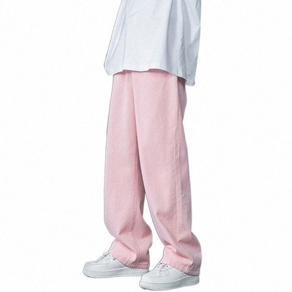 

men's jeans men's work baggy homme casual pants classic style pink/blue black loose straight biker denim trousersmen's i8yj#