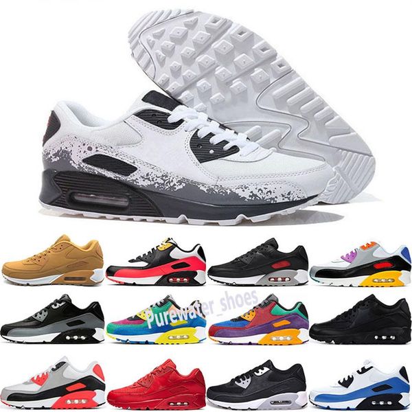

men women classic 90 casual shoes sneakers sports trainer cushion 90 mesh surface breathable sport shoe 36-45 without box pl52225u, Black