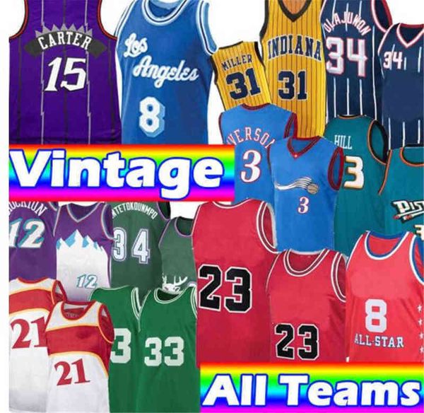 

basketball jerseys vintage los 23 8 angeles iverson vince allen carter jersey steve malone mcgrady hakeem nash olajuwon ray garnet miller, Black;red