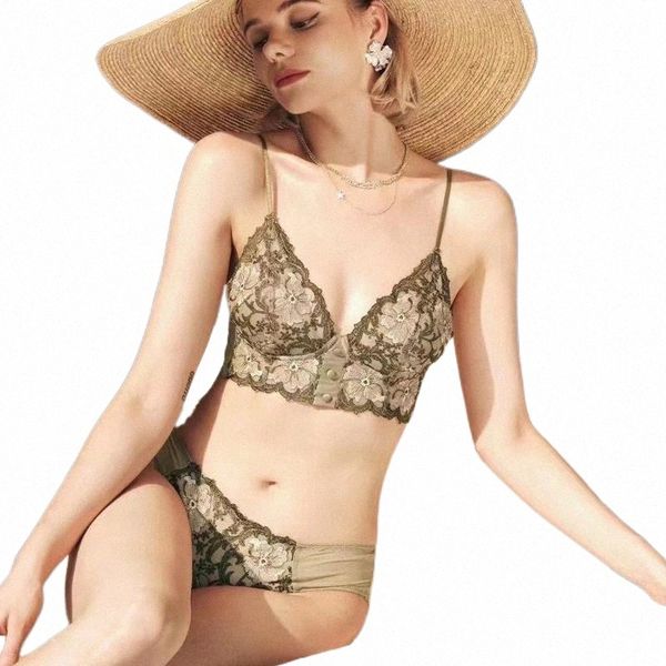 

bras sets lingerie set women floral embroidery underwear lace thin cotton bra low waist panty push up comfortable sleepwear q28c#, Red;black