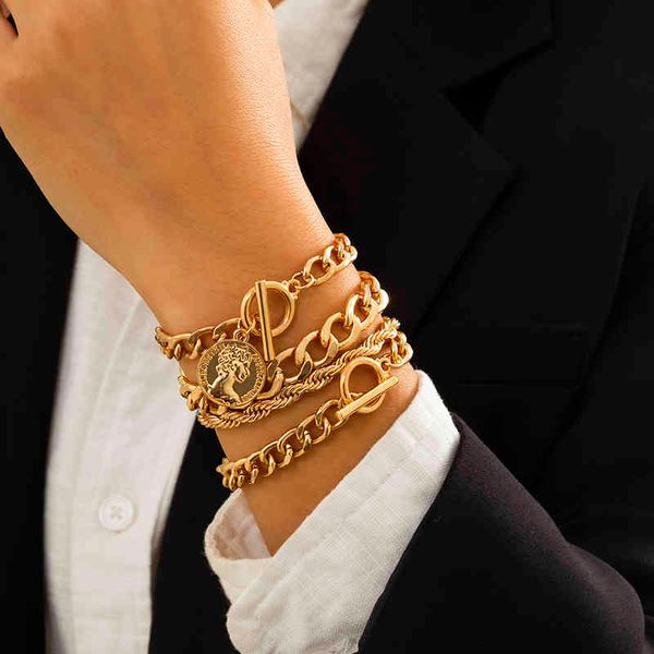 

bracelet bangle designer shixin carved coin pendant toggle lasso bracelets bangles for women twisted metal rope chain 2022 hand chains jewel, Black