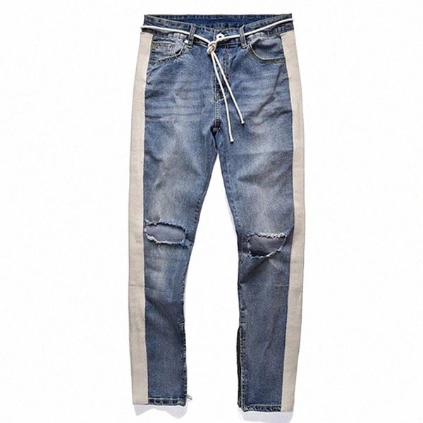 

men's jeans plegie 2022 pants men skinny streetwear ripped for man fitted bottoms zipper hiphop homme denim y8ut#, Blue