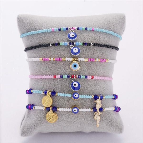 

9 color styles handmade strands braided turkish lucky evil eye rice beads bracelets for women blue eyes bracelet female jewelry, Black