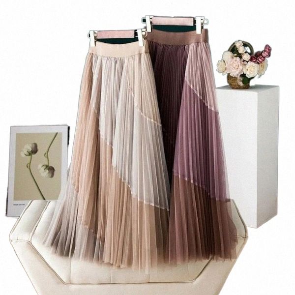 

skirts mesh skirt high-waist pleated women spring/summer 2021 korean style design irregular large-length mid-length i0vd#, Black
