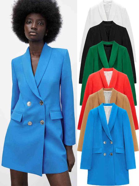

spring new women highquality multicolor versatile long gold button doublebreasted casual slim suit jacket j220813, White;black