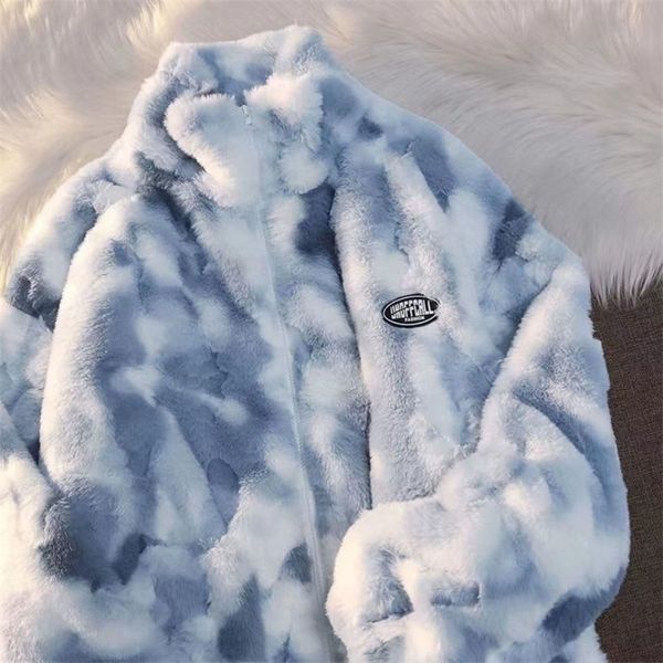

tie dye woman zipper jacket real rabbit fur coat winter clothes women long sleeve oversize streetwear warm 220818, Black;brown