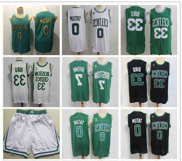 

bostoncelticsmen throwback jersey larry 33 bird jayson 0 tatum jaylen 7 brown basketball shorts basketball jersey green black, Black;red