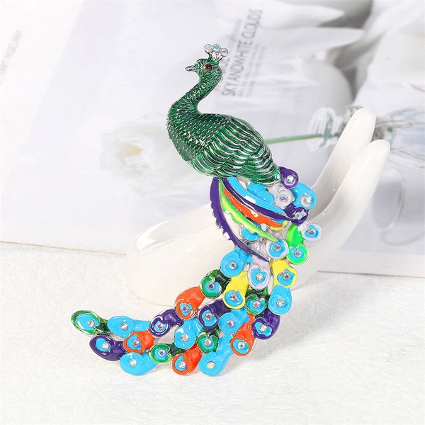 

women diamond peacock shape brooch oil drop animal clothes corsage badge alloy suit skirt lapel pin european clothing ornaments accessories, Gray