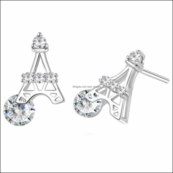 

stud eiffel tower earrings with white zircon romantic fashion cute diamond party gift birthday jewelry sier earring drop de bdejewelry dh3rm, Golden;silver