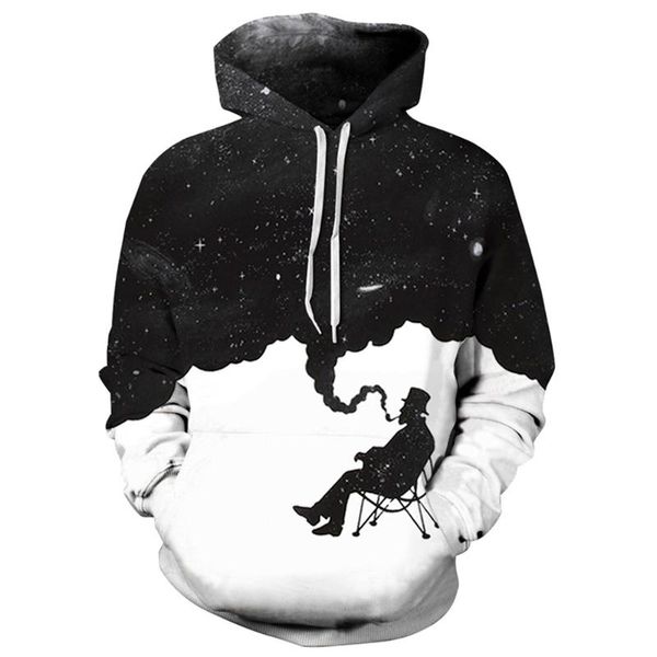 

men's hoodies trendy mens and womens 3d digital printing smoking gentleman pattern hooded hoodiemen's, Black