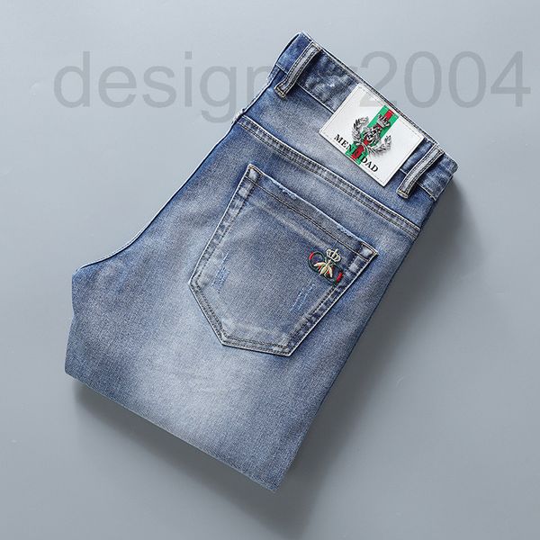 

men's jeans designer 2021 summer fashion brand new casual jeans men's embroidered slim straight leggings live thin 6q94, Blue