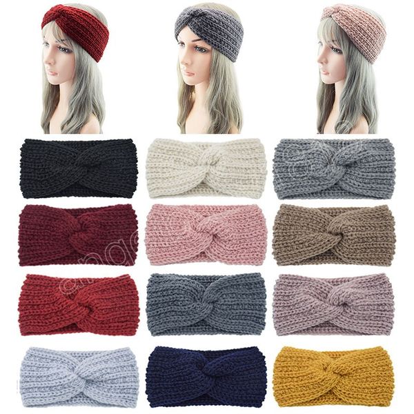 

solid color knitted knot cross headband autumn winter girls hair accessories elastic hair band for women hair accessories, Slivery;white