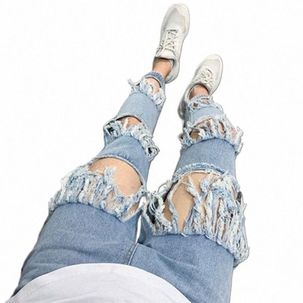 

men's jeans ripped beggar pants slacks big size british high street hip hop stage fashion1 i0hk#, Blue