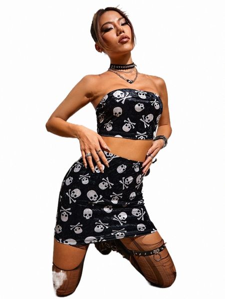 

skull print tube & skirt h7lo#, White