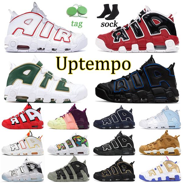 

2022 women mens more uptempos basketball shoes with socks scottie pippen triple white varsity red black hoop pack unc bulls peace love train