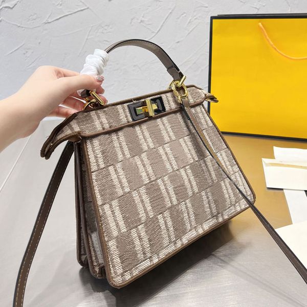 

women canvas totes bag new peeka boo handbag crossbody shoulder bag purse classic lettering twist lock detachable genuine leather strap hand
