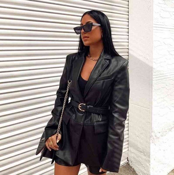 

women vintage front pockets buttons jacket long sleeve turn down collar pu high street fashion 2021 winter fashion jacket t220810, Black