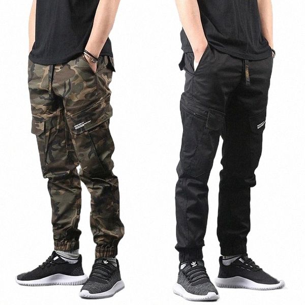 

japanese style fashion jeans men big pocket cargo pants hombre camouflage trousers american streetwear jogger w35s#, Blue
