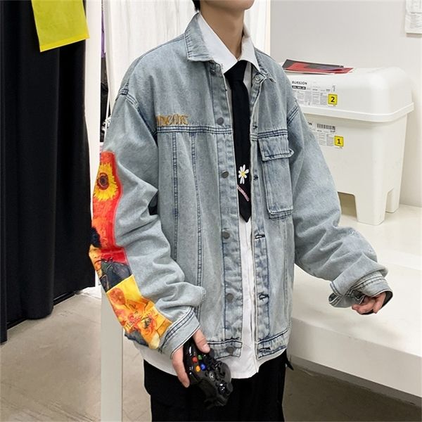 

wholesale fashion wash patch denim jacket men s spring autumn handsome clothes korean hip hop wild embroidery 220819, Black;brown