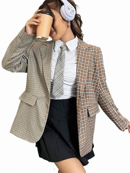 

plaid flap detail single button blazer d1gq#, White