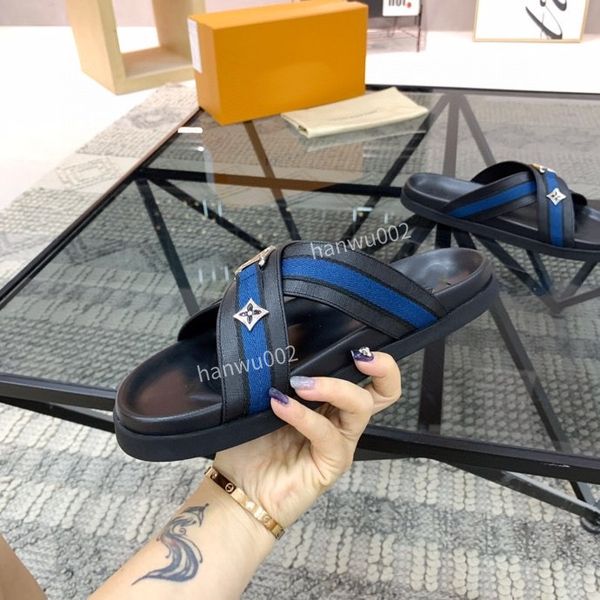 

summer luxury sandals shoes calfskin leather men slippers slip on beach slide flats boy's flip flops sandalias size38-45, Black