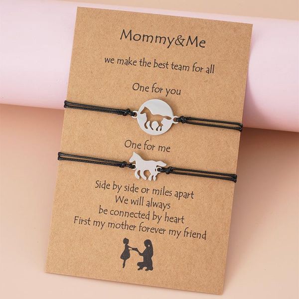 

horse butterfly heart strands sisters card bracelets friendship stainless steel handmade birthday mothers day jewelrys, Black