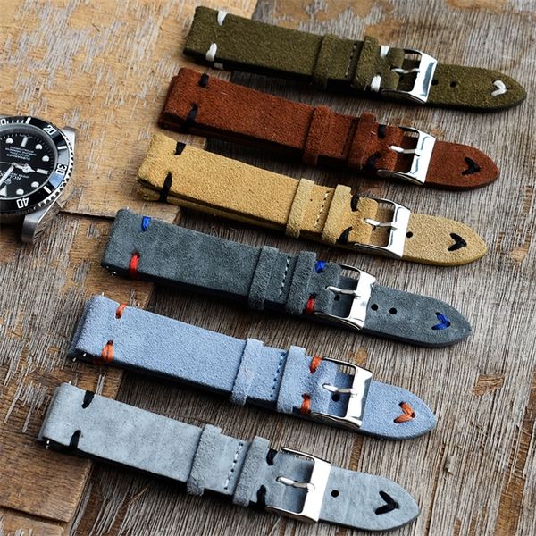 

suede leather vintage watch straps blue watchbands replacement strap for watch accessories 18mm 20mm 22mm 24mm 220819, Black;brown