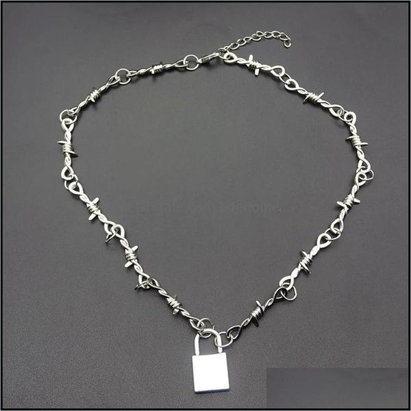 

pendant necklaces 2021 small wire brambles iron choker necklace women hip-hop gothic lock barbed little thorns chain g bdedome dh5vz, Silver