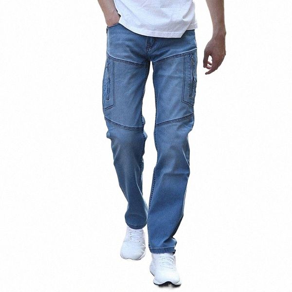 

men's jeans men multi pocket cargo jean pants hip hop loose denim straight more plus size motorcycle joggers 1104031 j7py#, Blue