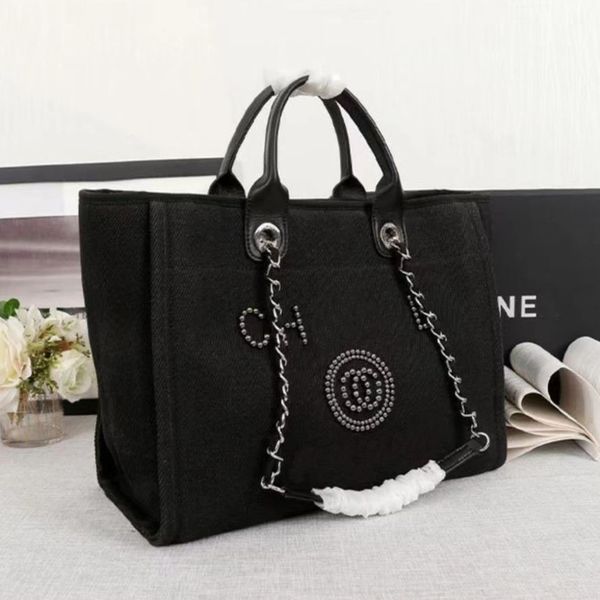 

classic luxury women's handbags pearl evening bags brand ch canvas beach bag designers female large capacity shopping totes handbag big