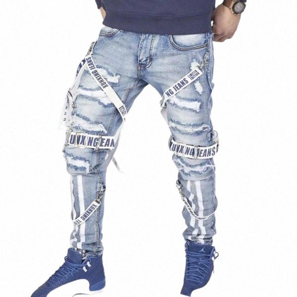 

men's jeans men's summer loose trousers 2022 trendy street collocation design autumn straight pants ripped motorcycle boy pantsmen, Blue