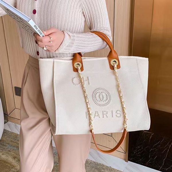

classic luxury women's handbags pearl evening bags brand ch canvas beach bag designers female large capacity shopping totes handbag big