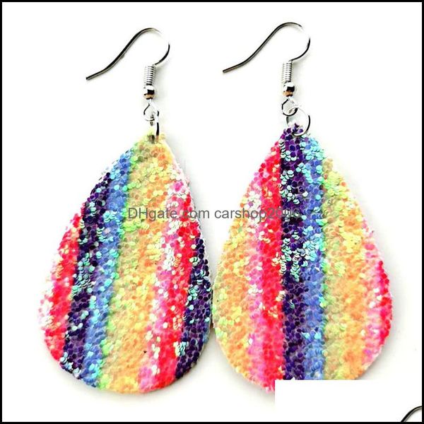 

dangle chandelier bohemia mticolor water drop leather earrings for women sequins pu long fashion jewelry party gifts del carshop2006 dhwa5, Silver