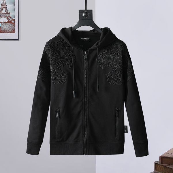 

plein bear brand men's hoodies & sweatshirts warm thick sweatshirt hip-hop loose characteristic personality skull pullover rhinestone, Black