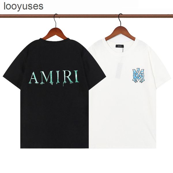 

casual mens tshirt designer amirs 22ss t shirt short sleeve blue green letters back printed couple t-shirt for men women, White;black
