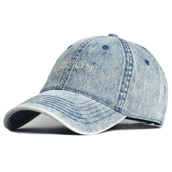 

vintage washed cotton denim baseball cap men women dad hat adjustable trucker style low profile letter blue 220819, Blue;gray