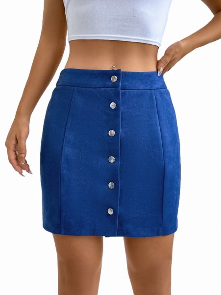 

button front straight skirt g8bu#, Black