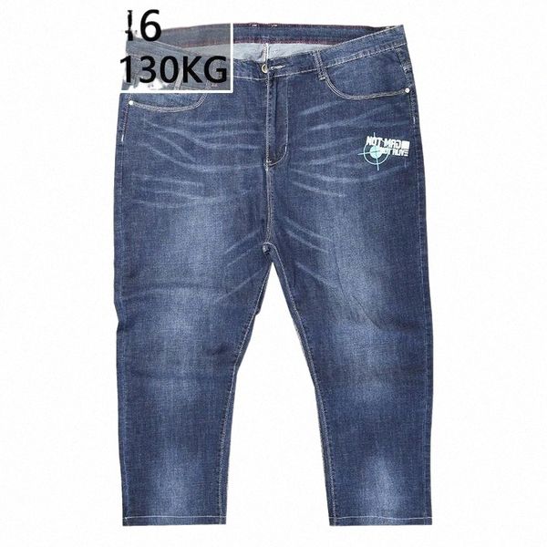 

men's jeans large size blue plus trousers printing elastic stretch slim feet 42 44 46 loose classic straight pants s35e#