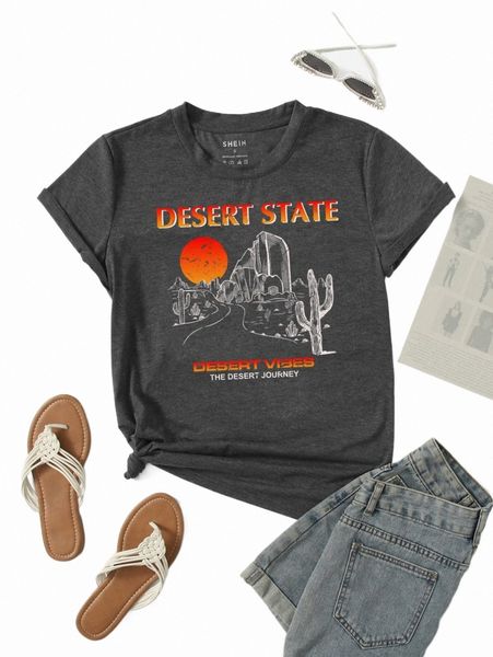 

women's mountain and slogan graphic round neck tee i3sgghgw#, White