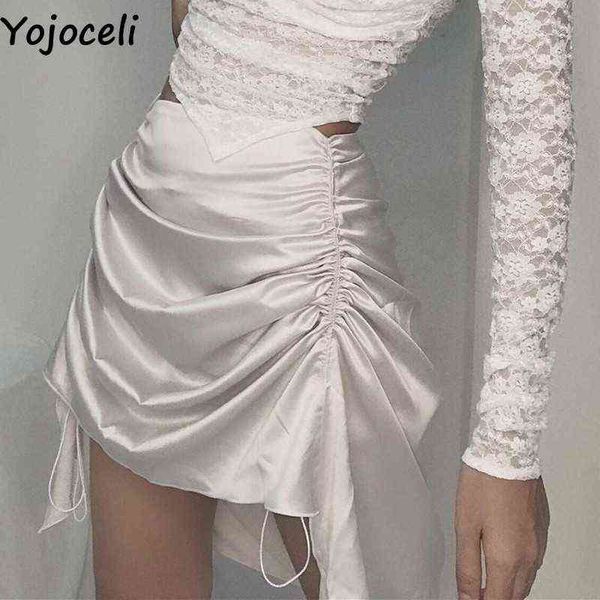

yojoceli elegant shirring women high waist sirt 2021 summer pencil skirt beach casual club mini skirts womens t220819, Black