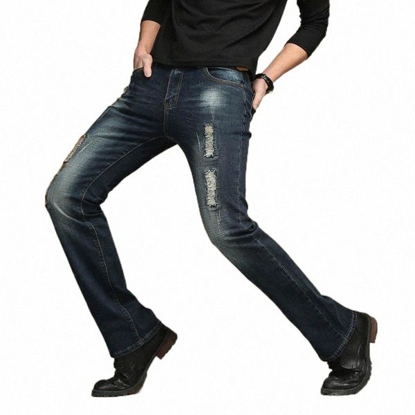 

men's jeans mens fashions black ripped flare pants for men distressed boot cut jean homme slim bootcut long denim pant plus large sizem, Blue